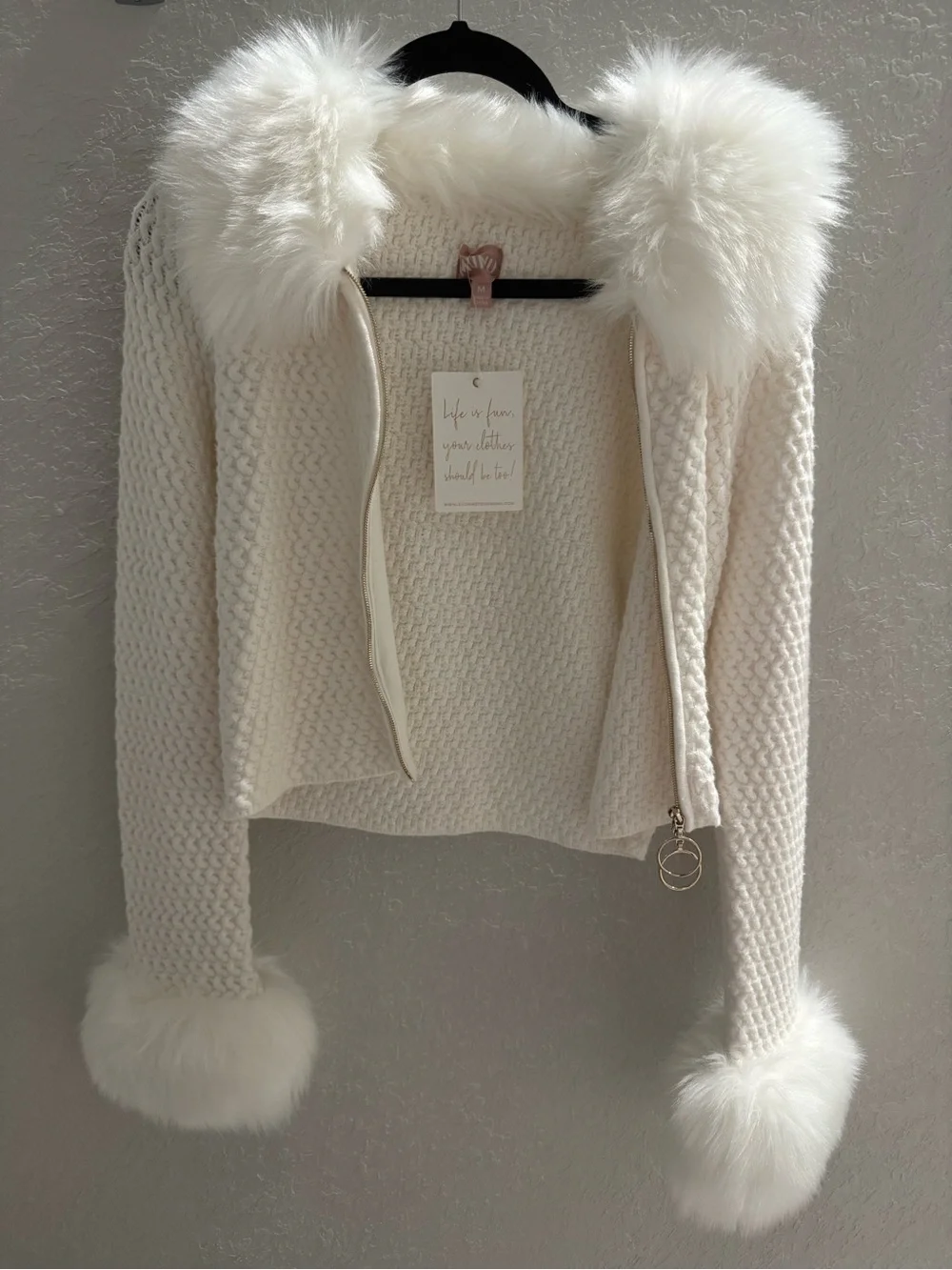 Show Me Your MuMu Pink Brand Tag on Cream Sherpa Fabric Zermatt Zip Up